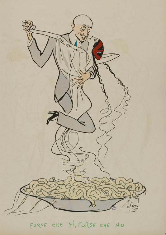 "Forse che si, forse che no" spaghetti illustration print (1913) by Georges Goursat aka SEM
